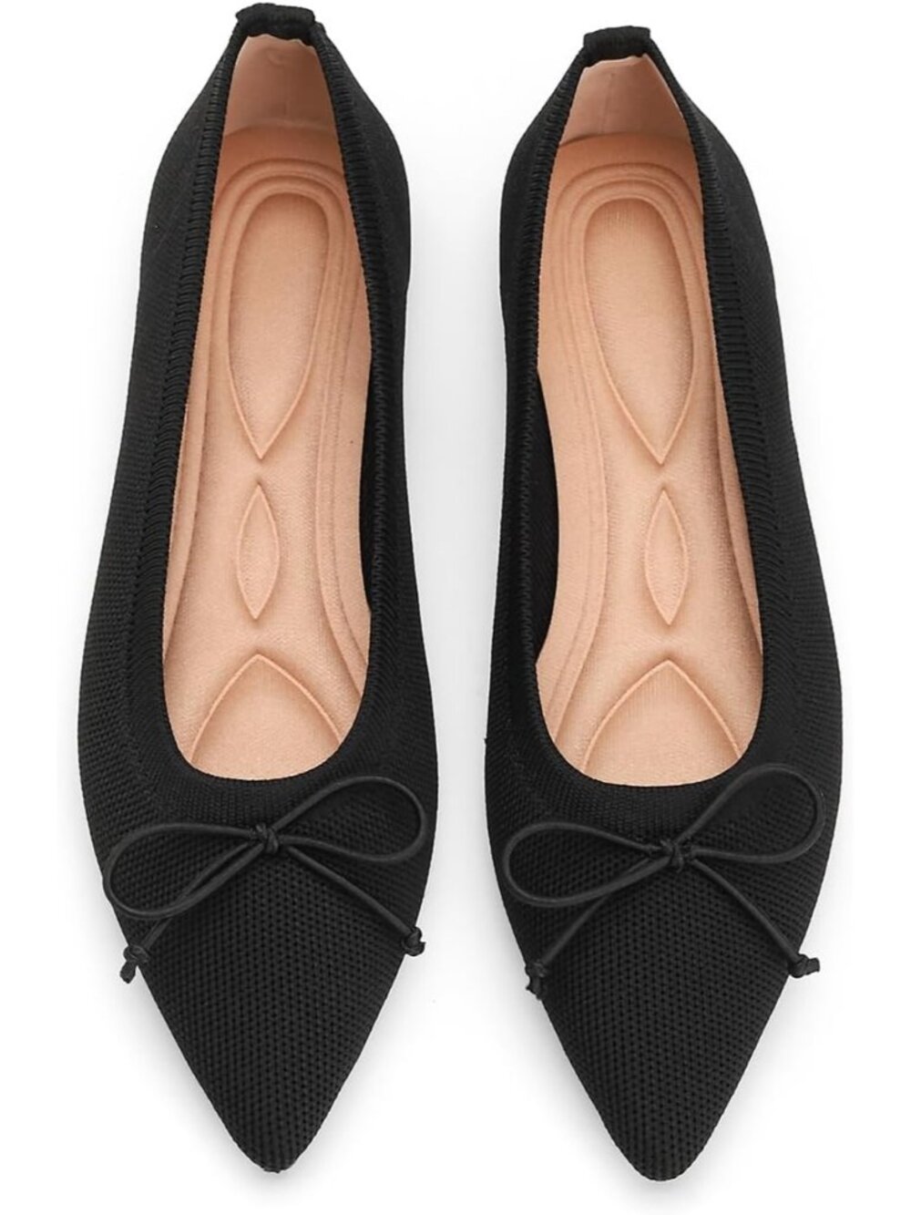 Women Black Comfortable Pointed Toe Knit Foldable Slip On Ballet Flat Shoes